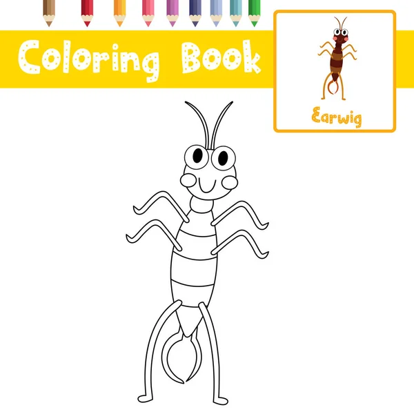 Dibujo Para Colorear Earwig Pie Sobre Dos Patas Animales Personaje — Vector de stock