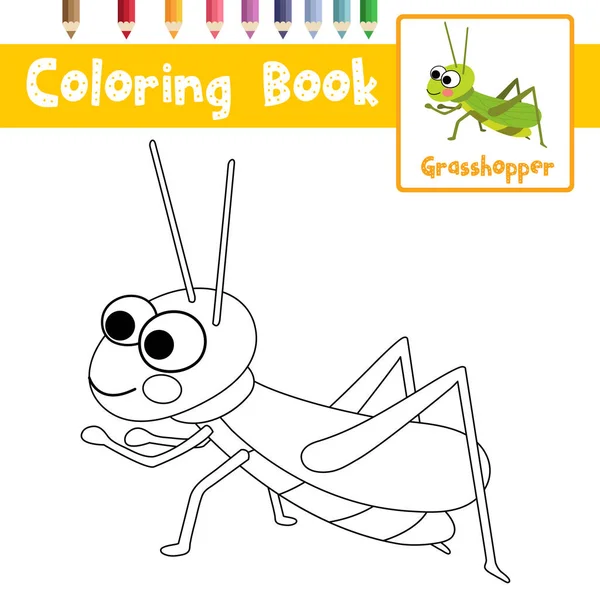 Disegno Colorare Grasshopper Animali Personaggio Dei Cartoni Animati Bambini Età — Vettoriale Stock