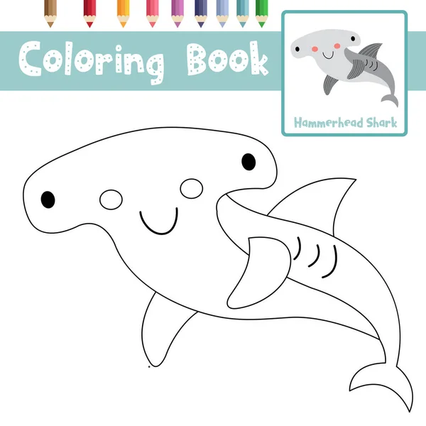 Desenho Para Colorir Hammerhead Tubarão Animais Personagem Desenho Animado Para —  Vetores de Stock