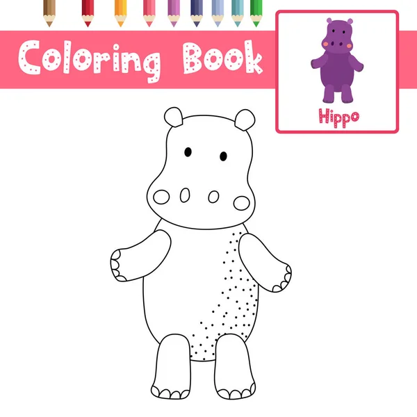 Desenho Para Colorir Hippopopotamus Sobre Duas Pernas Animais Personagem Desenho — Vetor de Stock