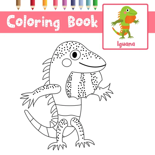 Kolorowanki Iguana Stojąc Dwóch Nogach Zwierząt Postać Kreskówki Dla Dzieci — Wektor stockowy