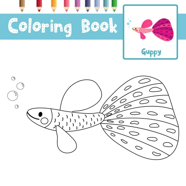 Kleurplaat Van Pink Guppy Vis Dieren Cartoon Karakter Voor Kleuters — Stockvector