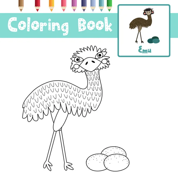Página Para Colorear Standing Emu Con Huevos Animales Personaje Dibujos — Vector de stock