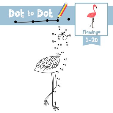 Nokta nokta eğitici oyun ve Boyama kitabı Duran Flamingo hayvan çizgi film karakteri çizimi