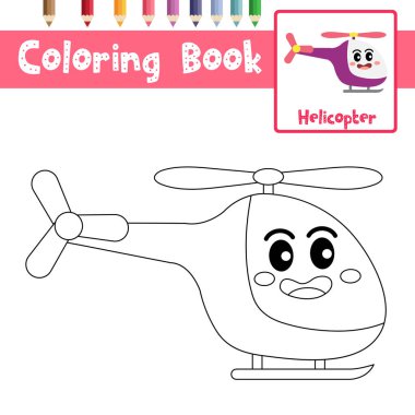 Coloring page of cute Helicopter cartoon character side view transportations for preschool kids activity educational worksheet. Vector Illustration. clipart