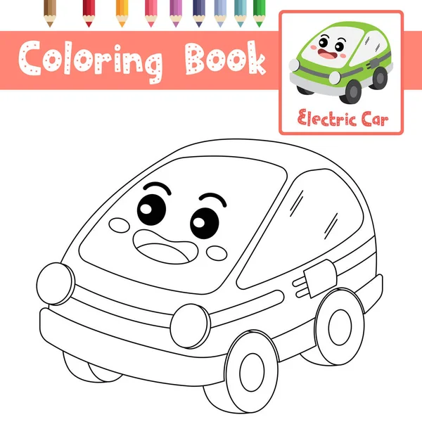 Página Para Colorear Perspectiva Linda Del Personaje Historieta Del Coche — Vector de stock