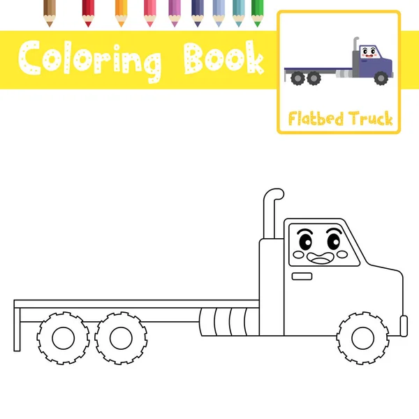 Página Para Colorear Del Lindo Personaje Dibujos Animados Flatbed Truck — Vector de stock