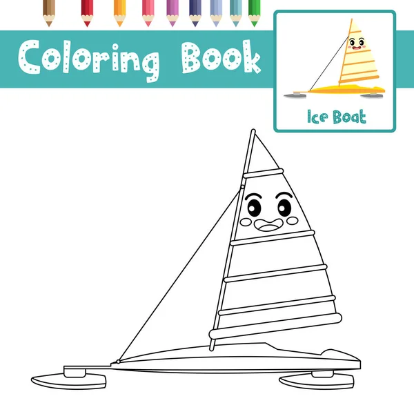Página Para Colorear Del Lindo Personaje Dibujos Animados Ice Boat — Vector de stock