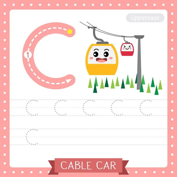 Letter Uppercase Cute Children Colorful Transportations Abc Alphabet Tracing Practice — стоковый вектор