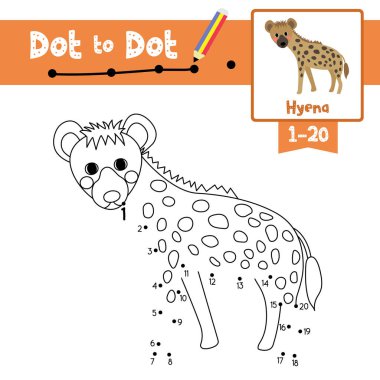 Dot to dot educational game and Coloring book Hyena animal cartoon character vector illustration clipart