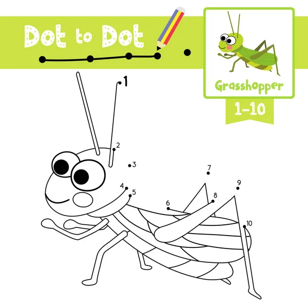 Dot Dot Juego Educativo Libro Para Colorear Animales Grasshopper Personaje — Archivo Imágenes Vectoriales