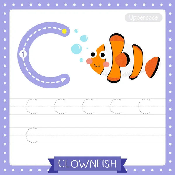 대문자귀여운 어린이 동물원 Abc 알파벳 단어와 삽화를 배우는 아이들을 Clownfish — 스톡 벡터