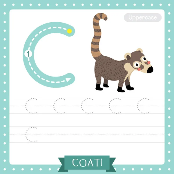 Letter Uppercase Cute Children Colorful Zoo Animals Abc Alphabet Tracing — Vector de stock