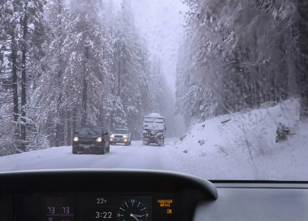 Rijden in sneeuwval. — Stockfoto