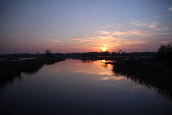 Coucher Soleil Sur Rivière Rotte Zevenhuizen Près Rotterdam Avec Réflexion — Photo