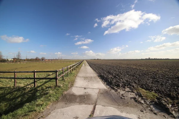 在荷兰 Moerkapelle Veenen 有白云和蓝天的阳光 名叫王尔德 — 图库照片