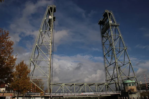 Steel Vertical Lifting Bridge Named Hefbrug Waddinxveen River Gouwe Alphen — Stock Photo, Image