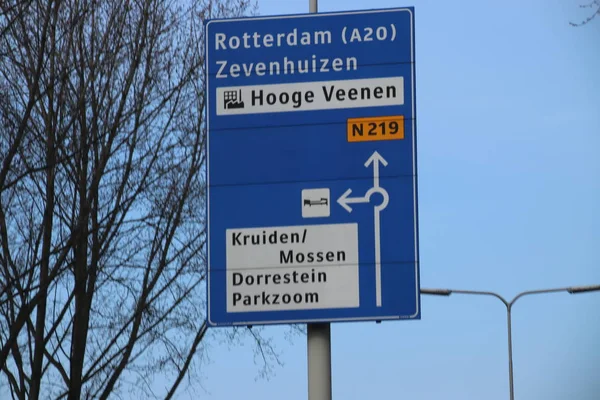 Blue Direction Signs Regional Road N219 Nieuwerkerk Zevenhuizen Netherlands — Stock Photo, Image