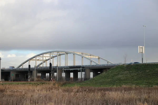 Pont Suspendu Acier Sur Voie Ferrée Autoroute A20 Moordrecht Aux — Photo