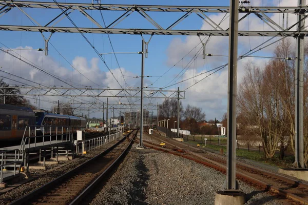 Рельсы Платформа Уличных Автомобилей Поездов Мастерской Leiddam Станции Forepark Hague — стоковое фото