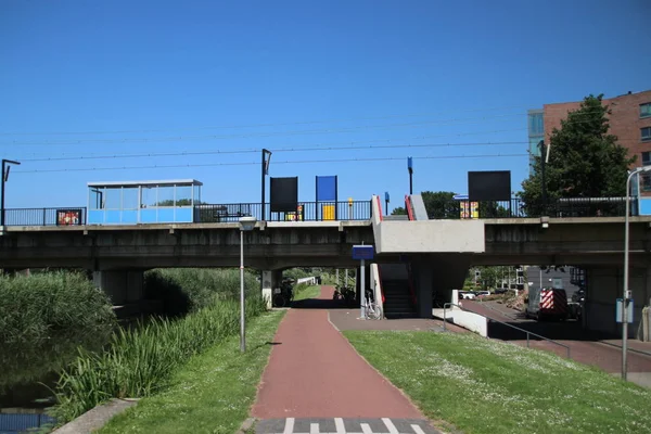 Petite Gare Ferroviaire Sur Canal Périphérique Zuidplaspolder Nieuwerkerk Aan Den — Photo