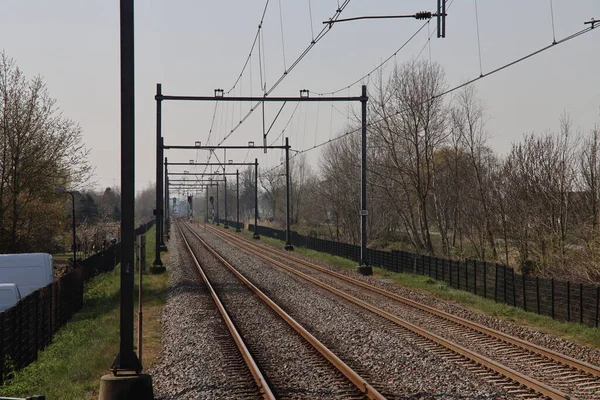 Tren Istasyonu Hardinxveld Giessendam Iki Yönden Tek Tren Yolu Ikiye — Stok fotoğraf