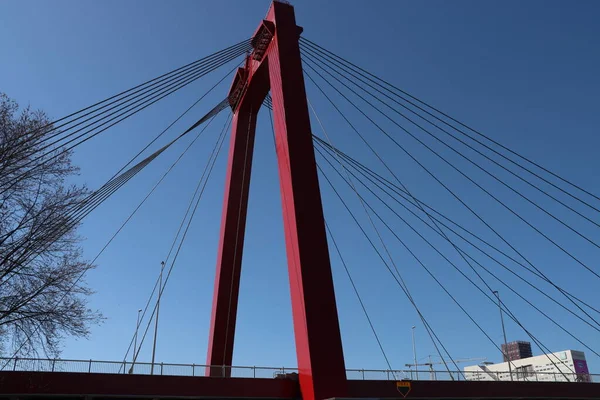 Acél Híd Piros Színű Úgynevezett Willemsbrug Központjában Rotterdam Felett Nieuwe — Stock Fotó