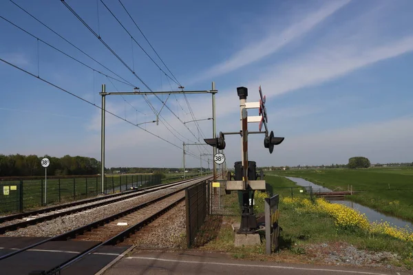 Double Railroad Track Gouda Rotterdam Moordrecht Zuidplaspolder Lowest Area Western — Stock Photo, Image