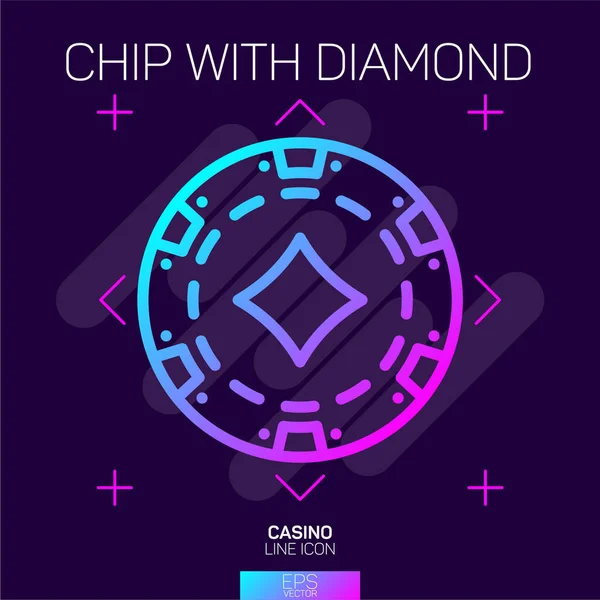 Chip Casino Com Diamante Terno Ícone Néon — Vetor de Stock