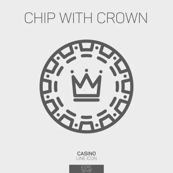 Casino Chip Met Kroon Lijn Pictogram — Stockvector