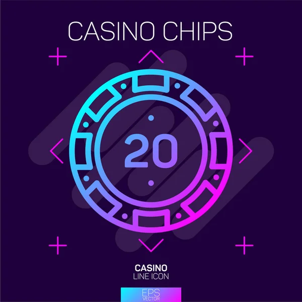 Ícone Néon Chip Casino — Vetor de Stock