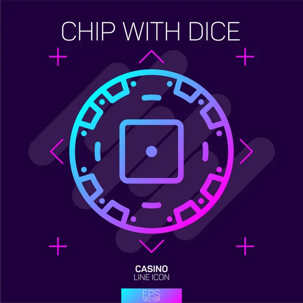 Casino Chip Mit Punkt Würfel Neon Symbol — Stockvektor