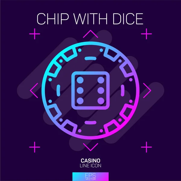 Chip Casino Com Pontos Ícone Néon Dados — Vetor de Stock