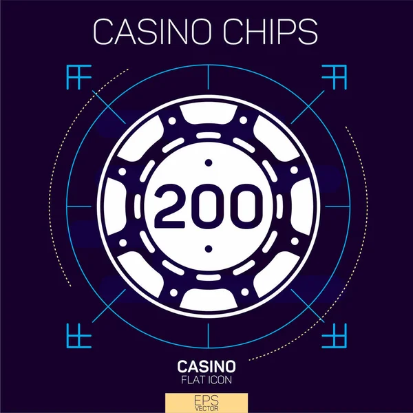 200 Casino Chip Lijn Pictogram — Stockvector