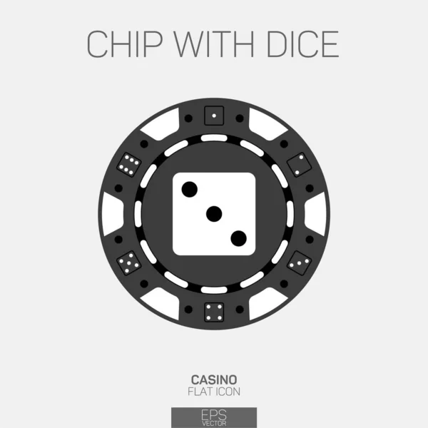 Casino Chip Met Punten Dobbelstenen Lijn Pictogram — Stockvector
