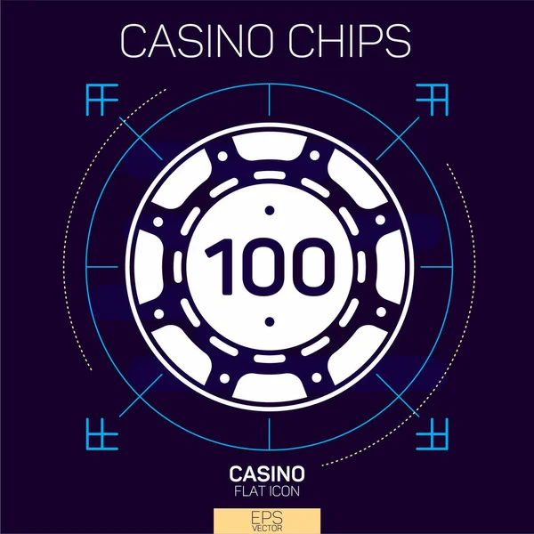 100 Casino Chip Lijn Pictogram — Stockvector