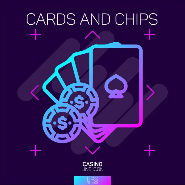 Casino Naipes Fichas Icono Neón — Vector de stock