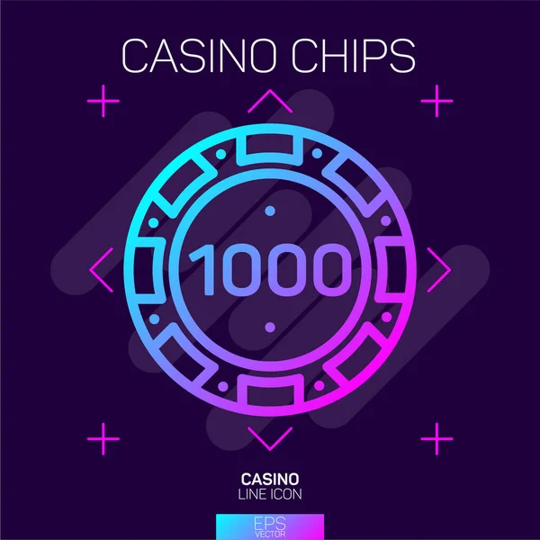 1000 Ícone Néon Chip Casino — Vetor de Stock