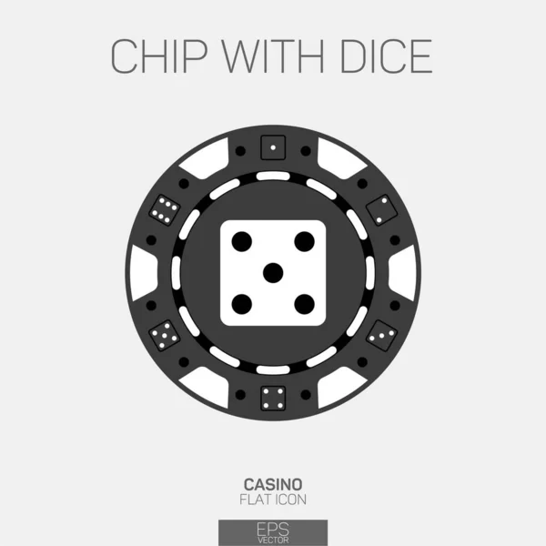 Casino Chip Met Punten Dobbelstenen Lijn Pictogram — Stockvector