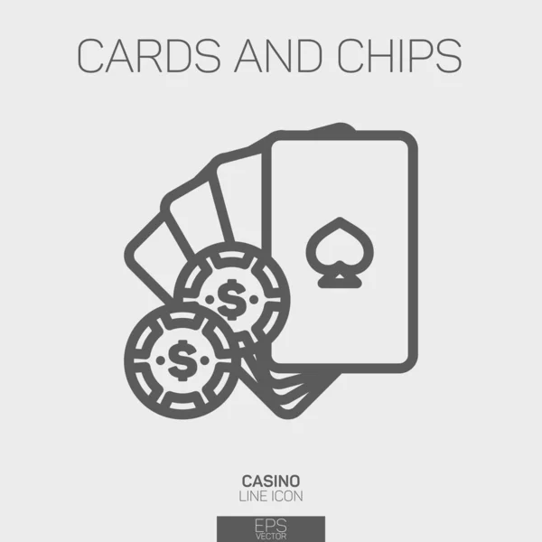 Casino Speelkaarten Chips Lijn Pictogram — Stockvector