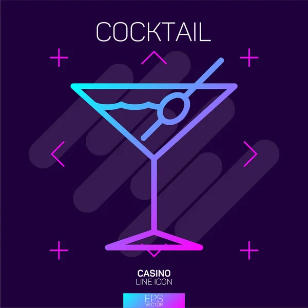 Cocktail Glass Neon Icon — Stock Vector