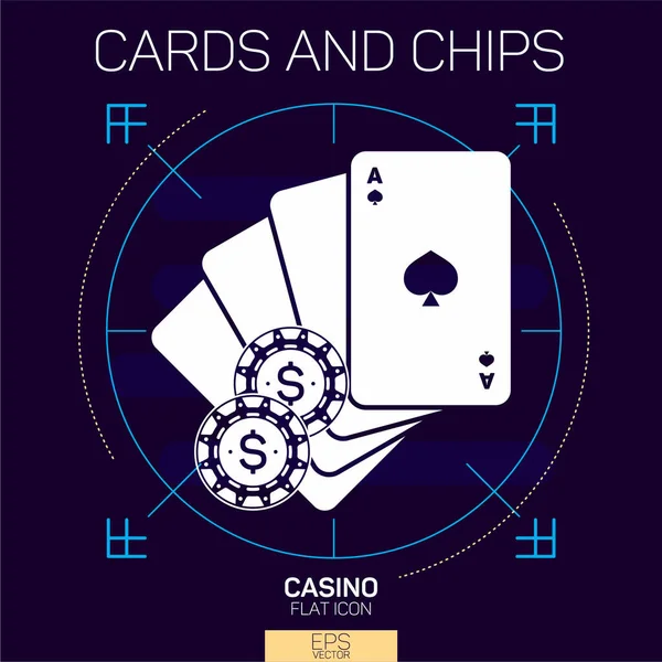Casino Jogando Cartas Fichas Ícone Plana — Vetor de Stock