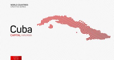 Kırmızı daire çizgileri olan Küba 'nın soyut haritası