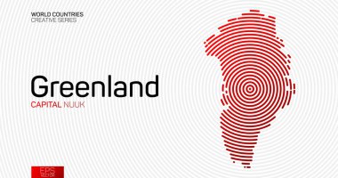 Kırmızı daire çizgileri olan Grönland 'ın soyut haritası