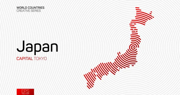 Mappa Astratta Del Giappone Con Linee Cerchio Rosso — Vettoriale Stock