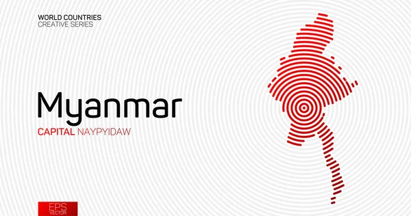 Mapa Abstracto Myanmar Con Líneas Rojas Círculo — Archivo Imágenes Vectoriales