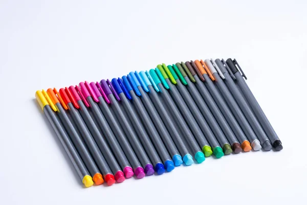 Many color fine liners on white background — Stock Photo, Image