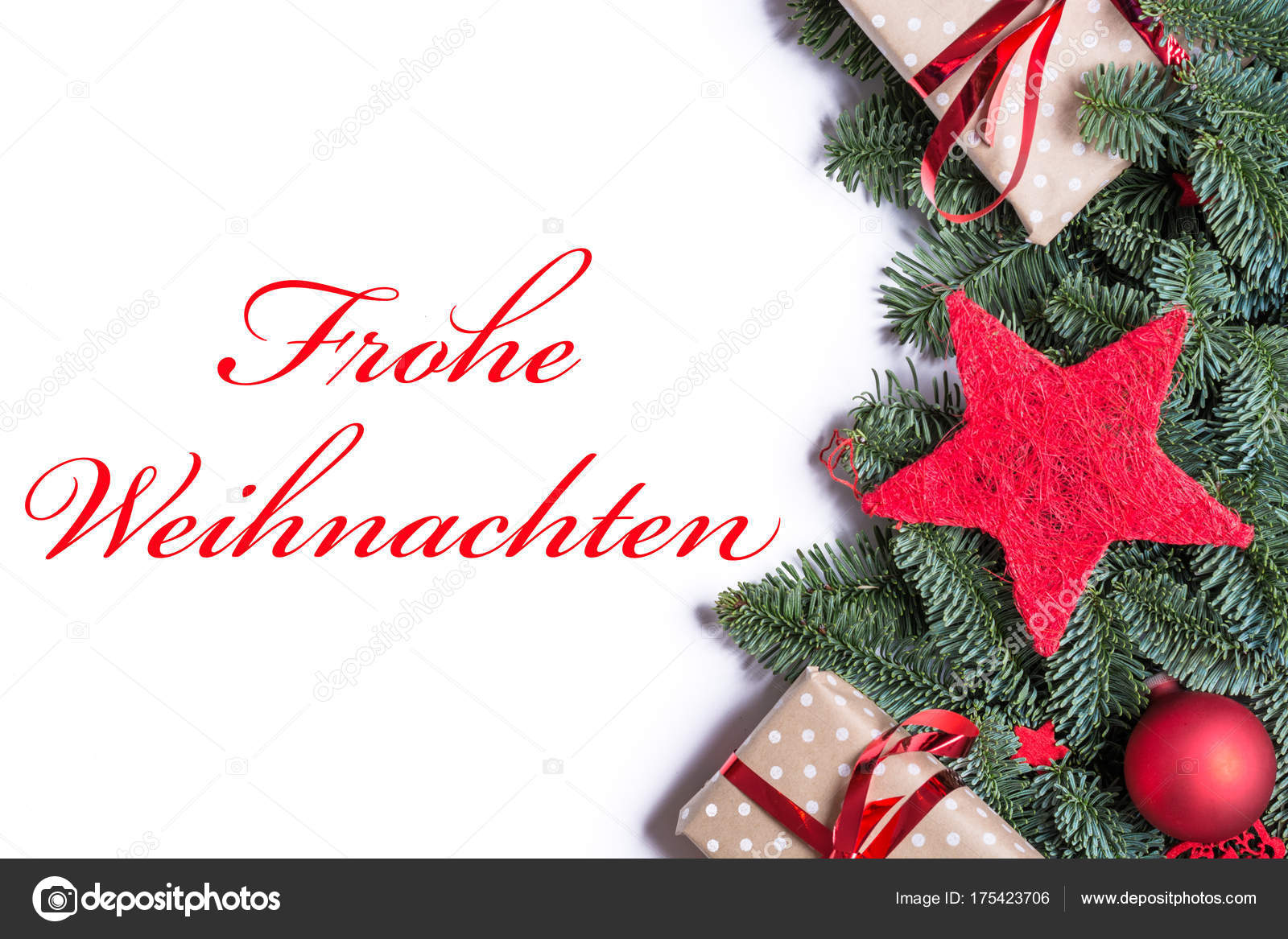 Buon Natale Tedesco.Merry Christmas In German In Red On A Christmas Background Borde Stock Photo C Asvolas 175423706