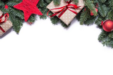 Noel arka plan sınır üst çam dalları ve oth ile