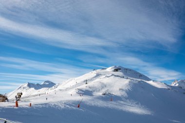 Ski resort Serfaus Fiss Ladis in Austria with snowy mountains